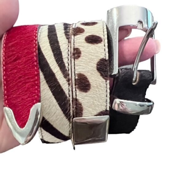 LEATHEROCK‎ Calf-Hair Leather Animal Print Belt USA Size Medium Large BOHO EUC - Picture 1 of 10